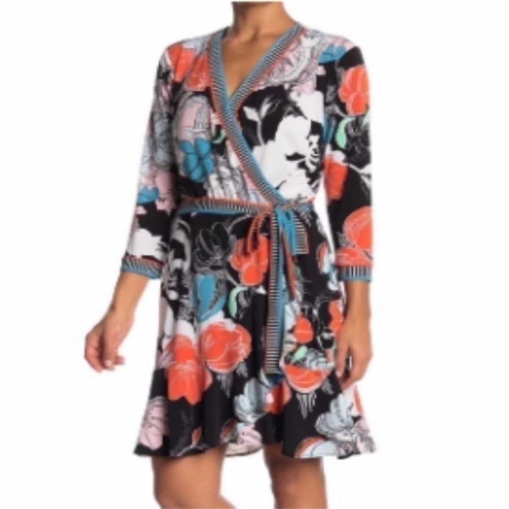 ECI Floral Print Faux Wrap Dress